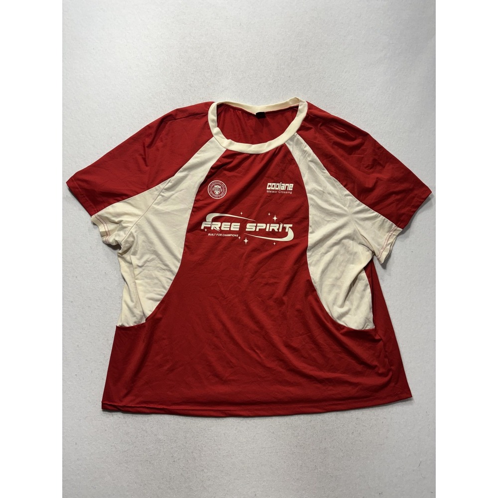 SheIn Shirt Womens 3XL Plus Red Crew Neck Raglan USA Free Spirit Graphic Tee